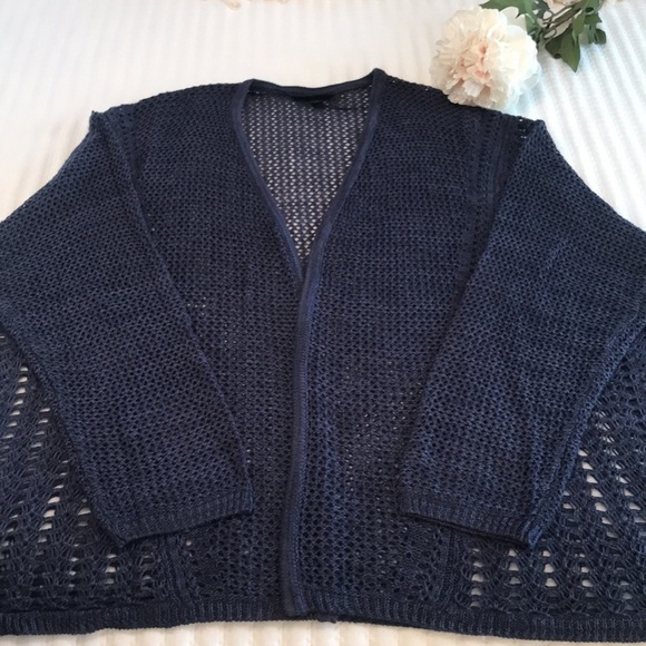 Lane Bryant Open Stitch Open Front Crochet Knit Navy Blue Cardigan Size 26/28 - Picture 3 of 12